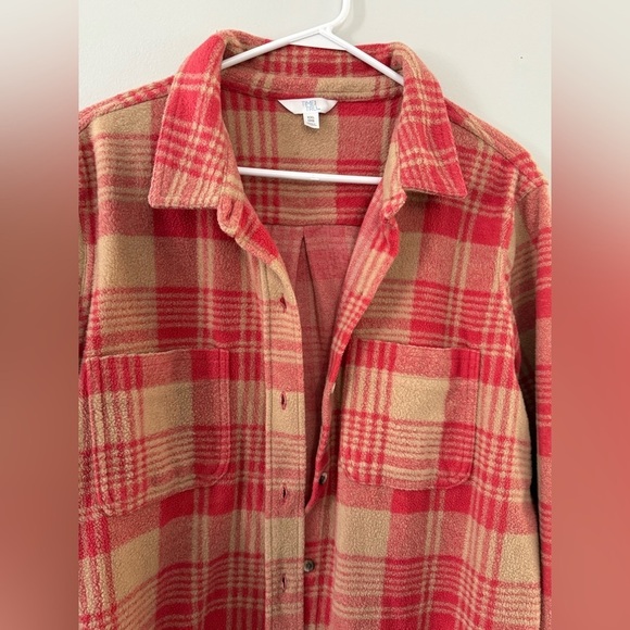 Flannel Shacket Plaid Pink Red Beige Pattern Button Down Size XL XXL Comfy Soft - Picture 3 of 8